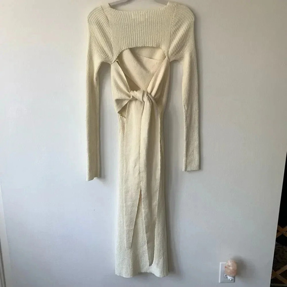 The Line by K Wrap V-Neck Tie Open Back Ribbed Sweater Knit Midi Kane Dress - Picture 9 of 10